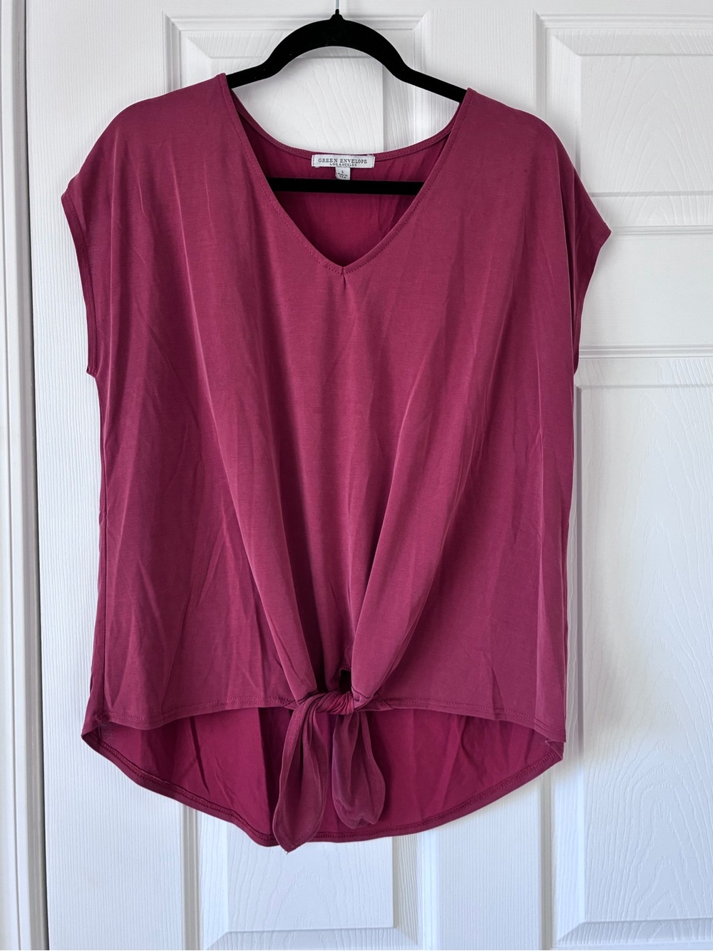 Green Envelope Raspberry Tie-Front V-Neck Tunic